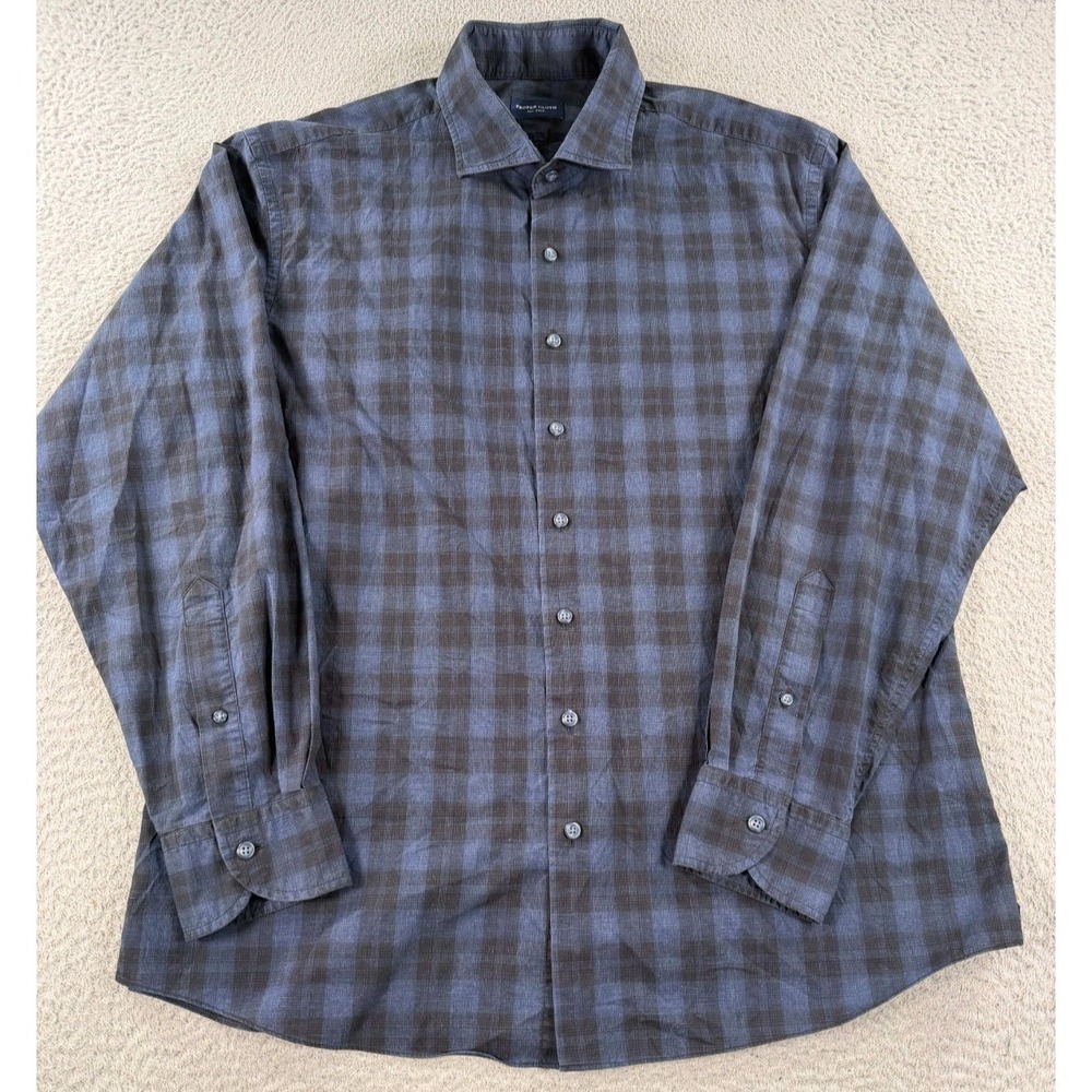 Proper Cloth Shirt Men's Blue Gingham Plaid Flannel Long Sleeve Button Up